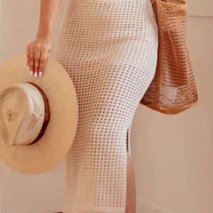 MIOU MUSE Festival Crochet Skirt with Lining, Cream Color, Midi Length. Size M